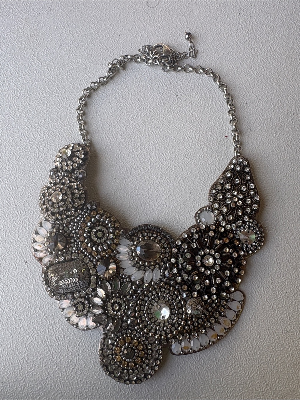 Chico's Silver Crystal Statement Necklace